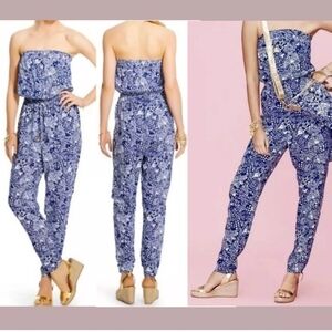 Lilly Pulitzer for Target Blue Printed Strapless Jumpsuit Romper